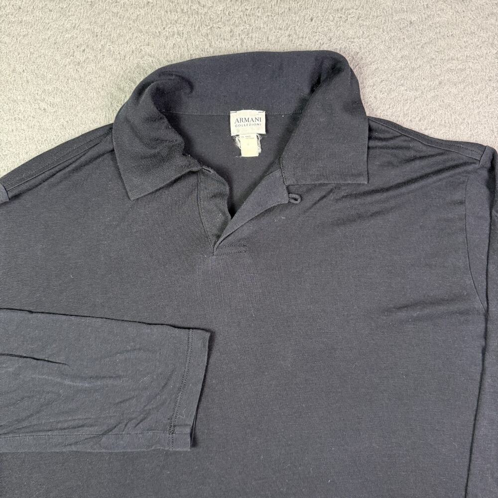 Armani Collezioni Polo Shirt Mens M Black Long Sleeve Italy Tencel Loop Collar